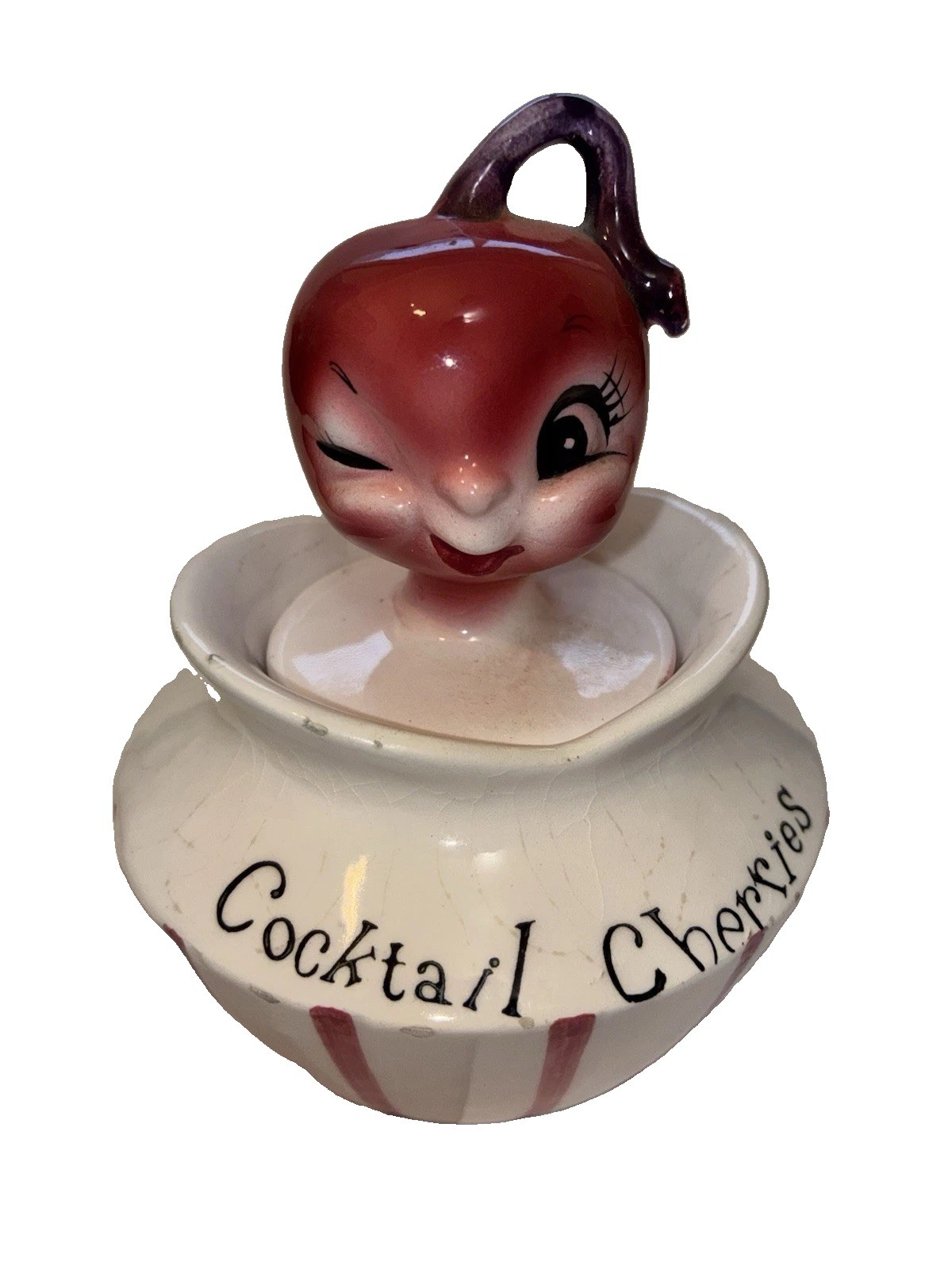 Vintage Lefton Cocktail Cherries Jar Container Server