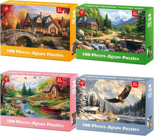 4-Pack 100 Piece Puzzles for Seniors Country Life Large Piece Puzzles