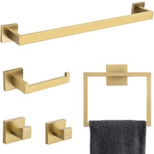 5 Pcs Golden Bathroom Hardware Set Stainless Steel Towel Bar Towel Racks Hooks