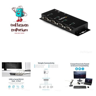 4 Port USB to Serial RS232 Adapter - Wall Mount - Din Rail - COM Port Retenti...
