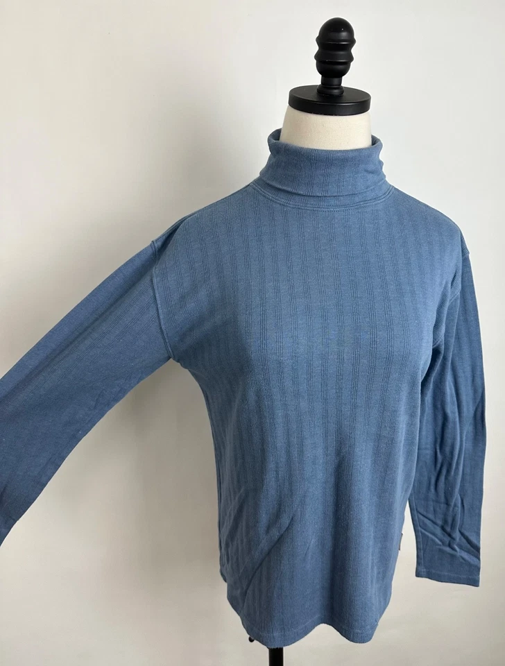 Top de cuello alto vintage años 90 para mujer pequeño acanalado azul aciano mezcla de algodón mamá Foto 4 de 4