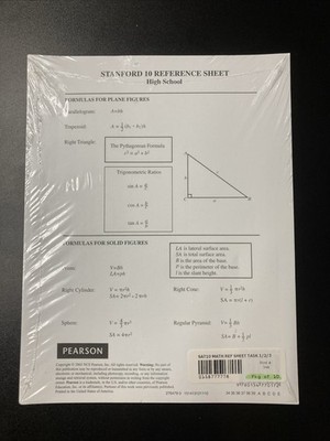 Pearson Stanford 10 Reference Sheet High School. 10 Pack Brand New!
