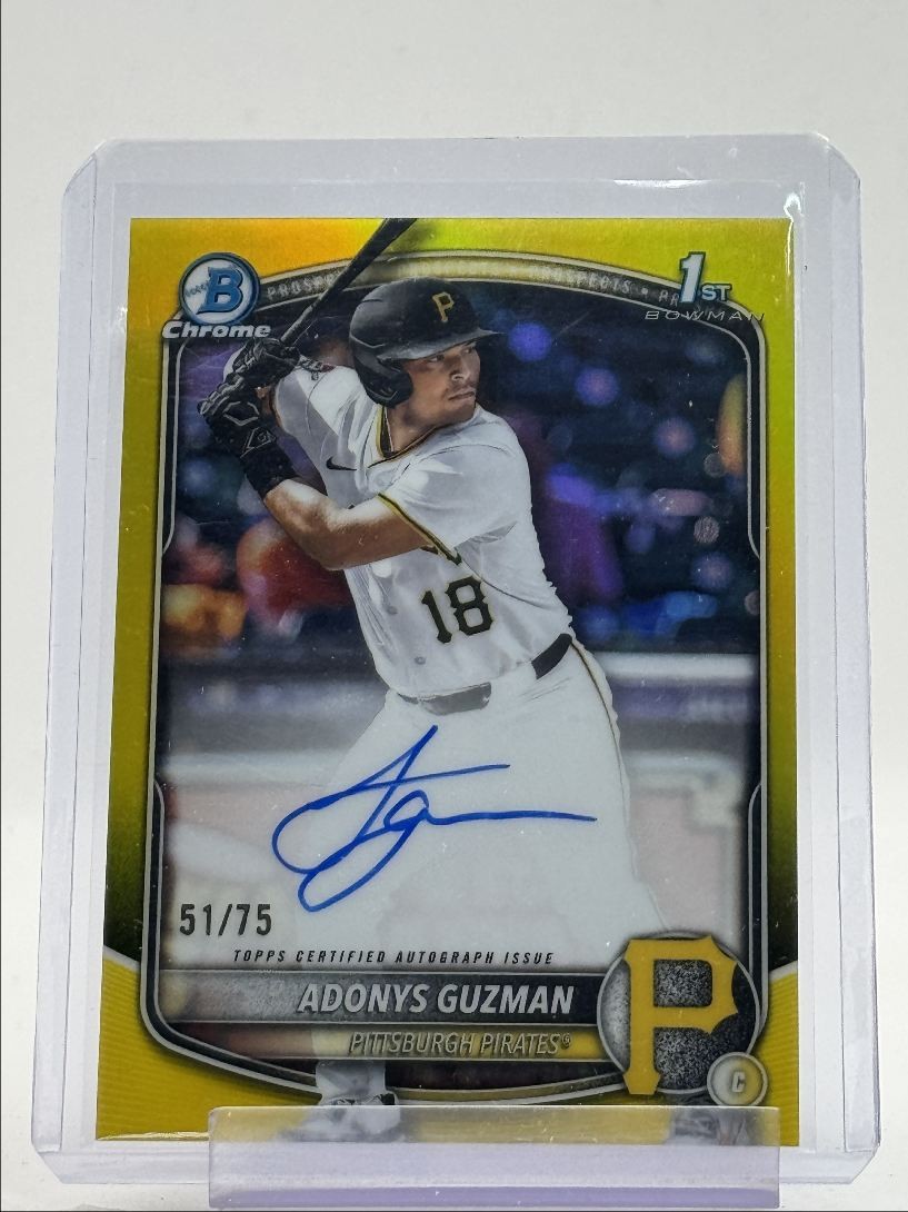 ADONYS GUZMAN 2025 BOWMAN CHROME DRAFT 1ST YELLOW PIRATES AUTO /75 Q3855