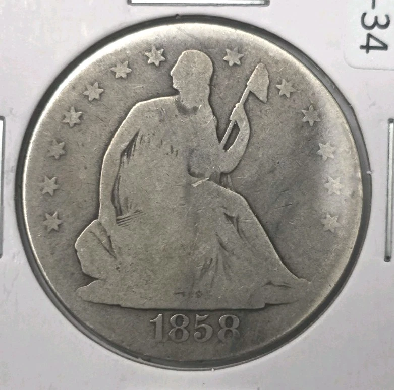 Полдоллара с сидящей Свободой 1858-O - Изображение 3 из 4