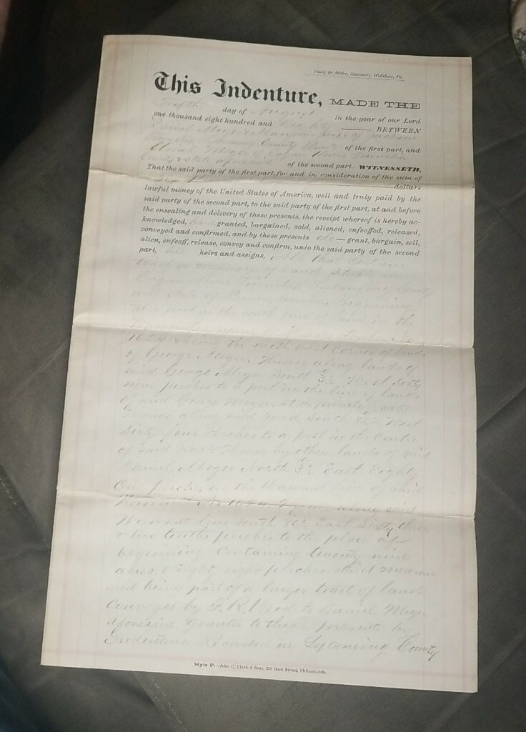 August 7, 1880 Real Estate Deed Jackson Township County