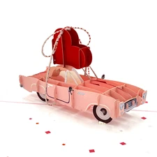 Pop Up Greeting Card Honey Moon Love Vintage Vehicle Wedding Gift Invitation Car