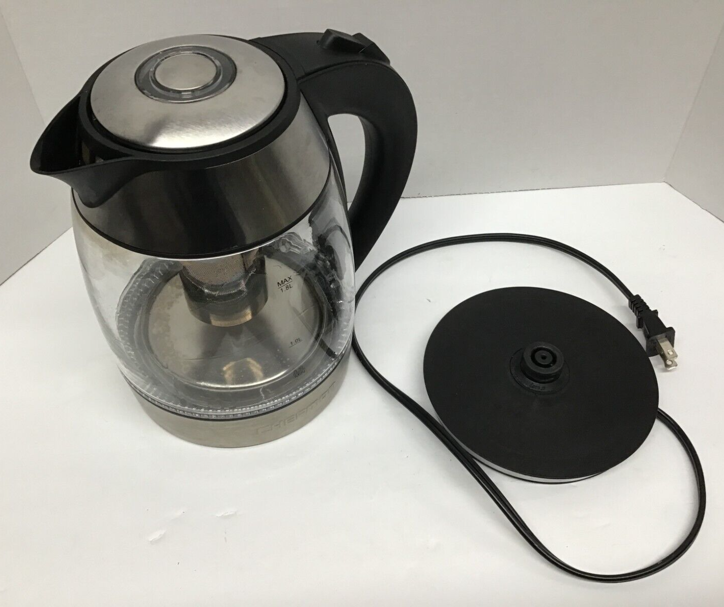 Chefman RJ11-17-TI Electric Glass Kettle with Tea Infuser 1.8 L, Light  Silver