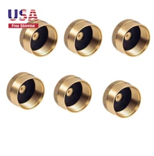 Solid Brass Refill 1 LB Propane Bottle Cap Gas Tank Cylinder Sealed Cap - 6 pcs