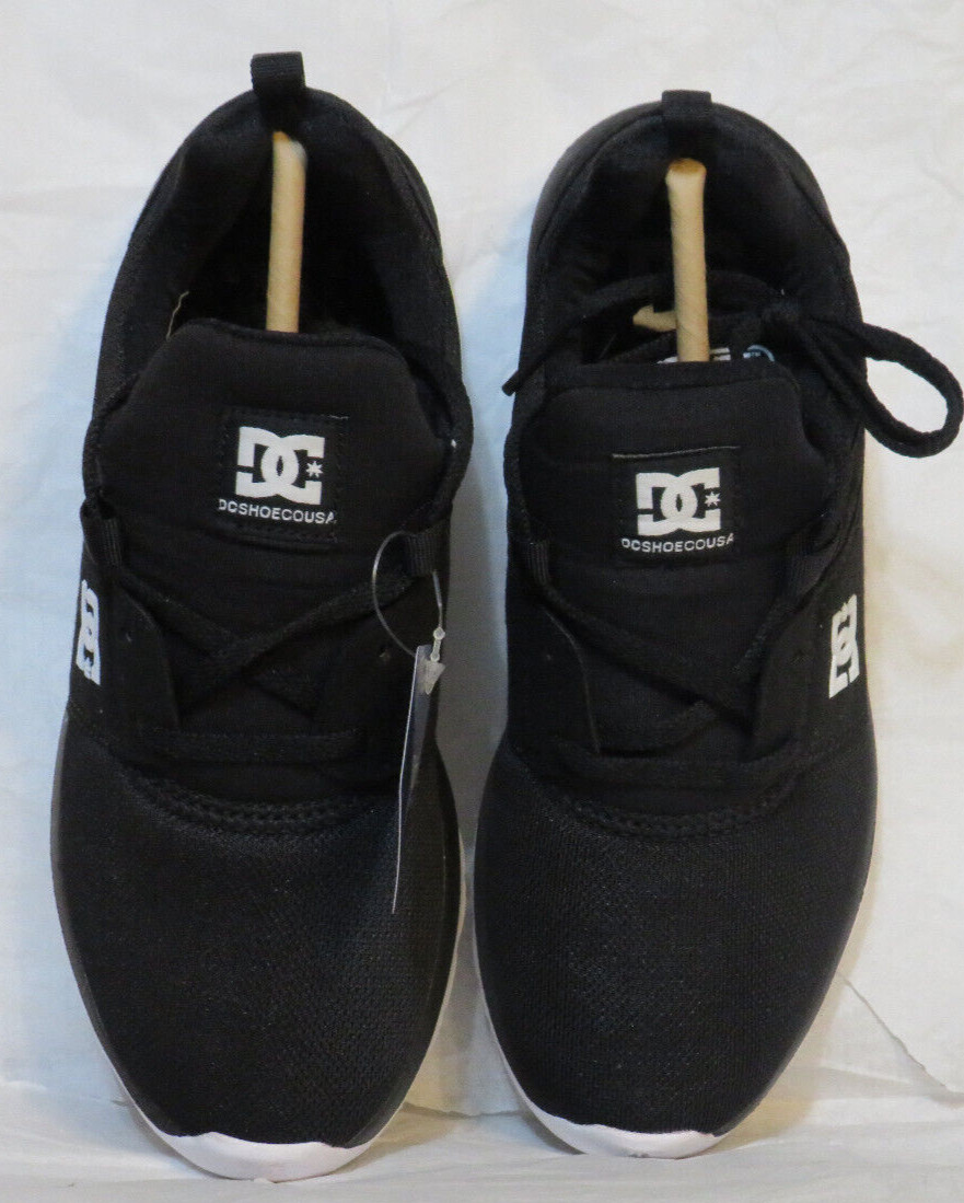 DC SHOES USA MENS SNEAKERS US 5 BLACK WHITE HEATHROW MESH STRETCH ORTHOLITE NIB