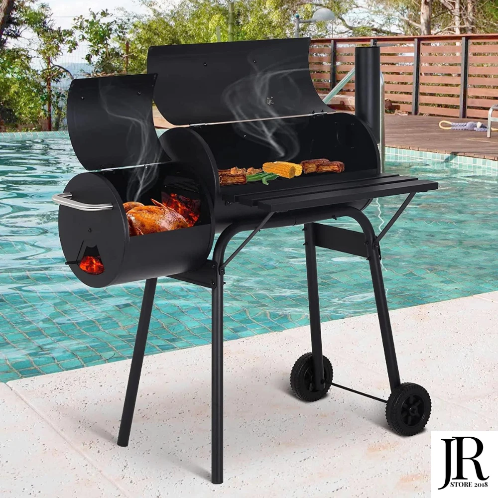 Parrilla de Carbón para BBQ Exterior Portátil, Ahumador y Cubierta de Acero Inox