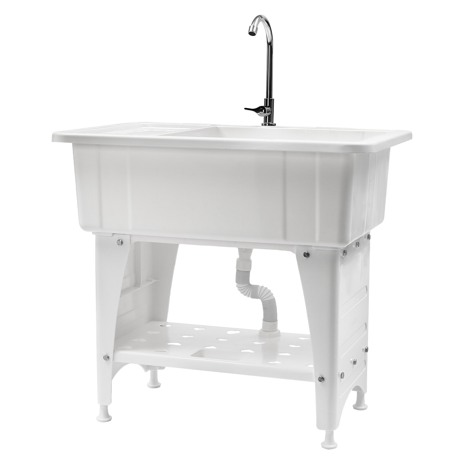 PP Utility Sink Laundry Sink Tub Freestanding Sink Wash Station w/ Faucet Home
