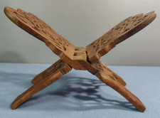 VINTAGE INDIA HAND CARVED WOOD FOLDING BOOK STAND BIBLE HOLDER