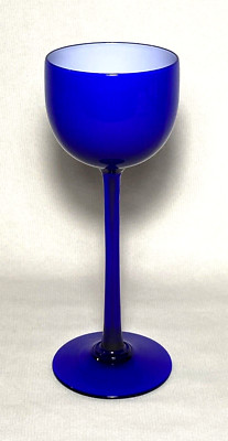 CARLO MORETTI ~ Cobalt Blue/ White Cased  6.75'' Tall Stemmed WINE GOBLET GLASS