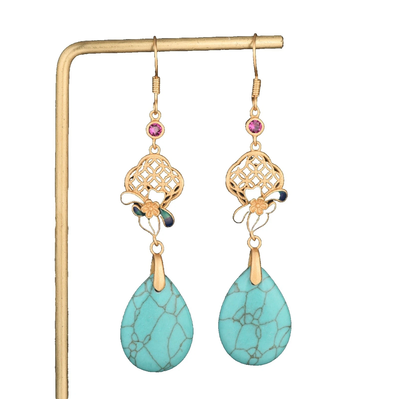 Turquoise Yellow Gold Plated Beauty Fashion Earrings