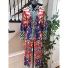 Banjul Women's Multicolor Collared Long Sleeve Blouse & Pant 2 Piece Suit Small