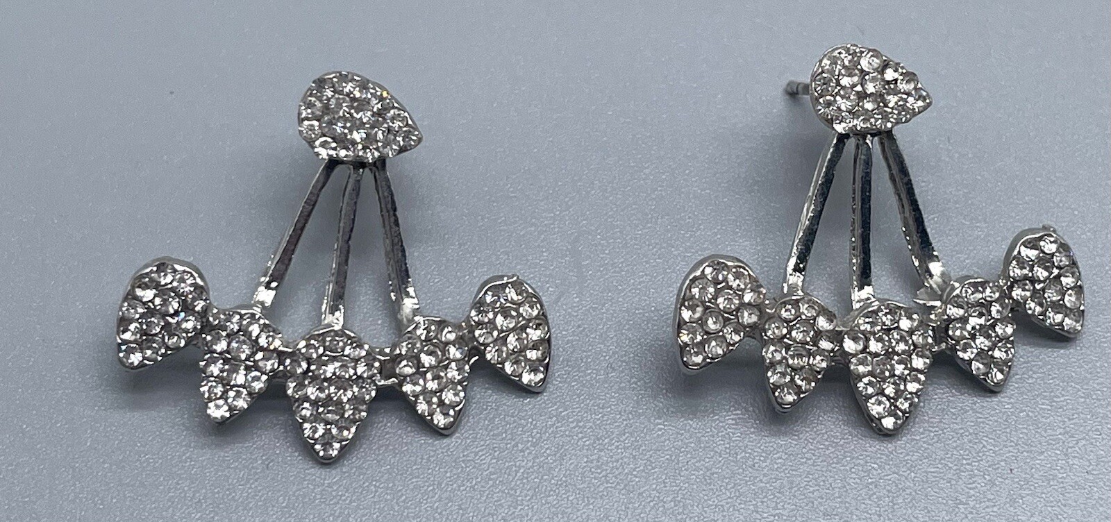 Silver Tone Rhinestone Front Back Double Sided St… - image 3