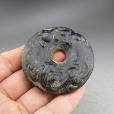 Chinese old  jade,Hongshan culture,Black magnet,rare dragon&choi,lpendant K809