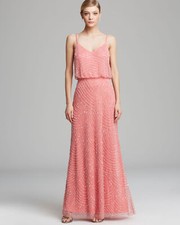 Adrianna Papell Embellished Blouson Gown Sz 12 Coral