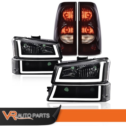 Black LED DRL Headlights Signal Bumper Lamp &Tail Lights Fit For 03-07 Silverado