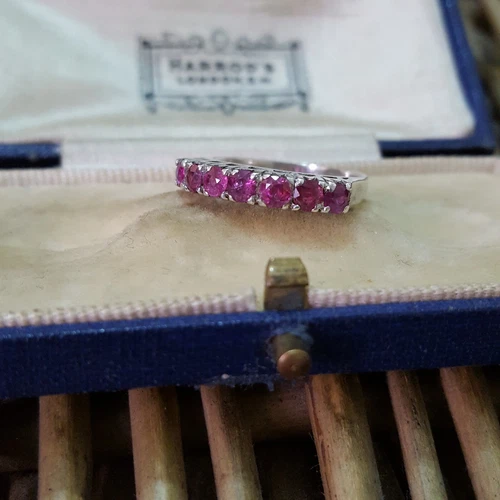 Vintage 925 Sterling Silver Ring,Natural Ruby Half Eternity Ring,Size J US 4.75 