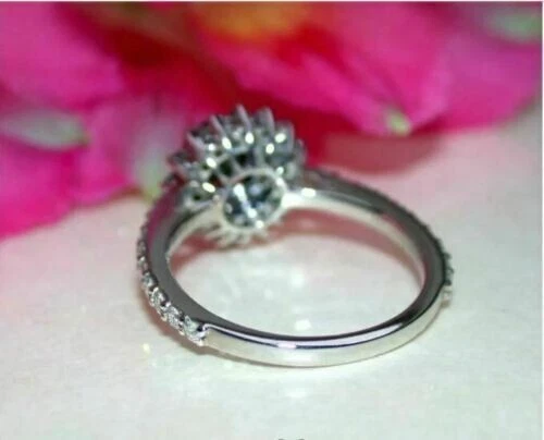 Anillo de propuesta de diamantes negros de corte redondo de 2,00 quilates de oro blanco macizo de 14 quilates talla 7 Foto 4 de 4