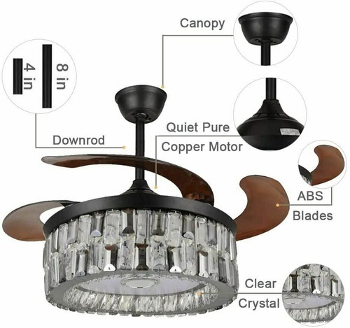 Crystal Luxury Fan Lamp Variable Frequency Remote Control Ceiling Fan Lighting - Picture 7 of 7