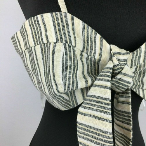 Glamorous Tall Womens 14 Tall Grey Cream Stripe Knot Front Bralette Top AR - Picture 5 of 12