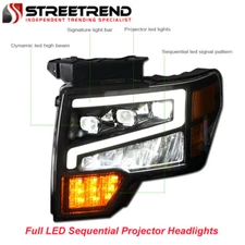 Streetrend Full LED Sequential Projector Headlights Blk For 2009-2014 Ford F150