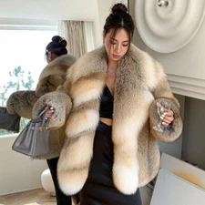 New Gorgeous Golden Island Fox Fur Coats Women Winter Shawl Collar Fur Overcoats