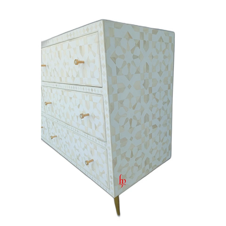 Antique White Home Decor Furniture | Handcrafted Chest of 6 Drawers | Dresser  - Image 3 of 4