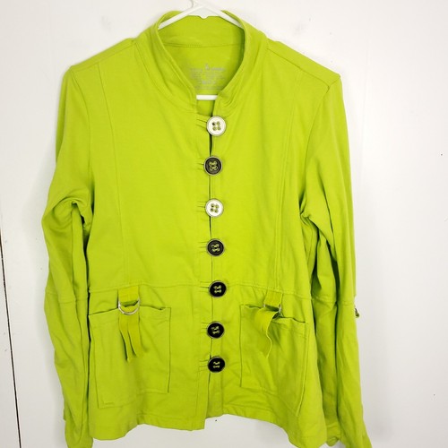 Neon Buddha Pullover Damen kleine Jacke Knopfleiste limettengrün Lagenlook