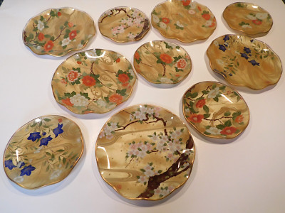 Japanese Fine China Glass Plates - Kansai Yamamoto - 10 Small Floral Plates
