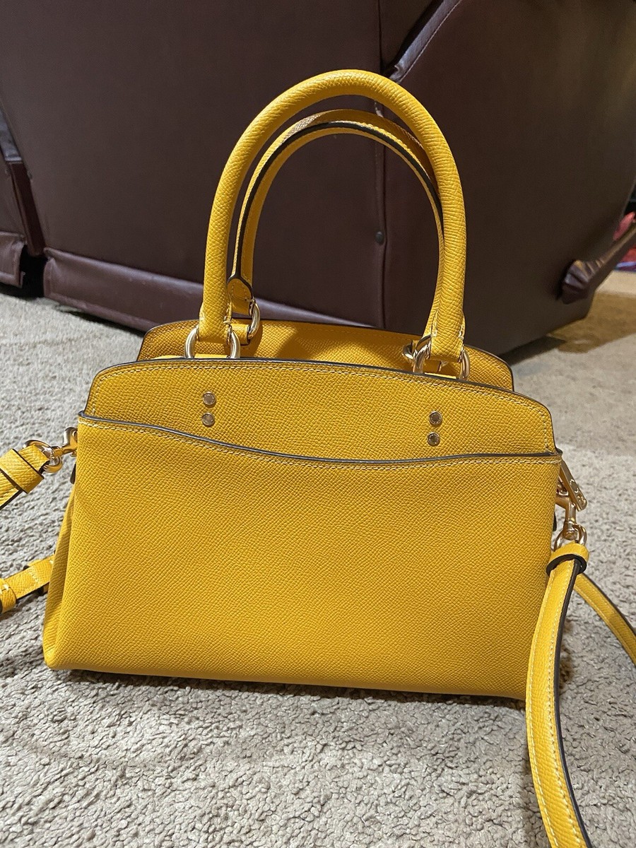 Coach MINI LILLIE CARRYALL Purse In Mustard Yellow Crossgrain