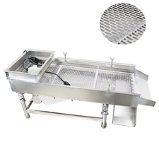 110V Stainless Steel Linear Vibrating Screen Sifter 5x25mm Long Strip Hole Sieve