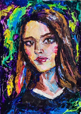 Original Acrylic Painting Impasto Female Portrait Impressionism Woman Portrait
