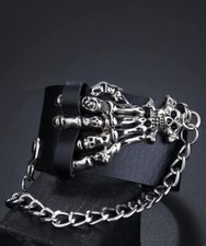 Punk Goth Bracelet Unisex Black Leather Spike Rivet Metal Studded Wristband 6046