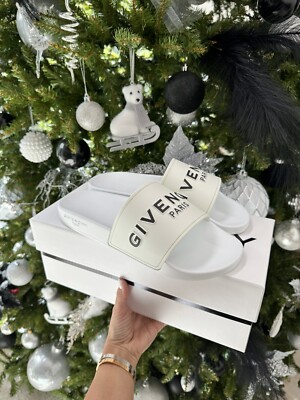 Givenchy Paris Logo Men's Men White Flat Rubber Pool Slides