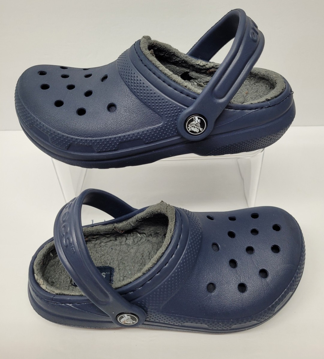 CROCS Dual Comfort Youth Size Junior Navy Blue Fleece Lined Slip On Clog  Shoes