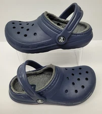 CROCS Dual Comfort Youth Size Junior 1 Navy Blue Fleece Lined Slip On Clog Shoes