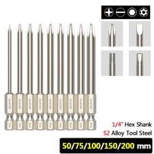 50-200mm Hex TORX PH Assorted Screwdriver Bits Set 1/4" Hex Shank S2 Alloy Steel