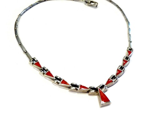 Collier argent 925 émaillé rouge fermoir qui se clipse - Picture 2 of 2