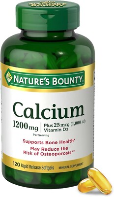 Calcium 1200 Mg Vitamin D3 1000IU Immune Support Bone Heart Health, 120 Softgels