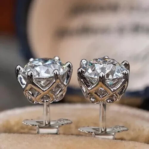 2Ct Round Moissanite Stud Earrings in 14K White Gold Plated