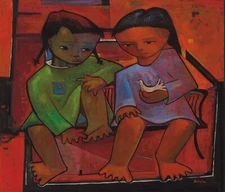 ANGEL BOTELLO Art Poster or Rolled Canvas Print "NINOS SENTADOS"