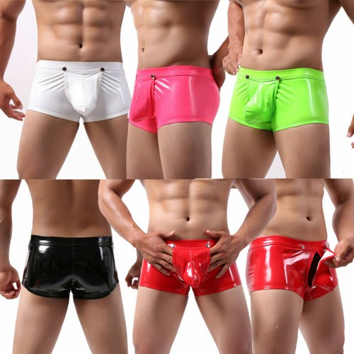 Mens Faux Leather Wetlook Latex Shorts Lingerie Panties Pouch Briefs Underwear - Picture 4 of 14