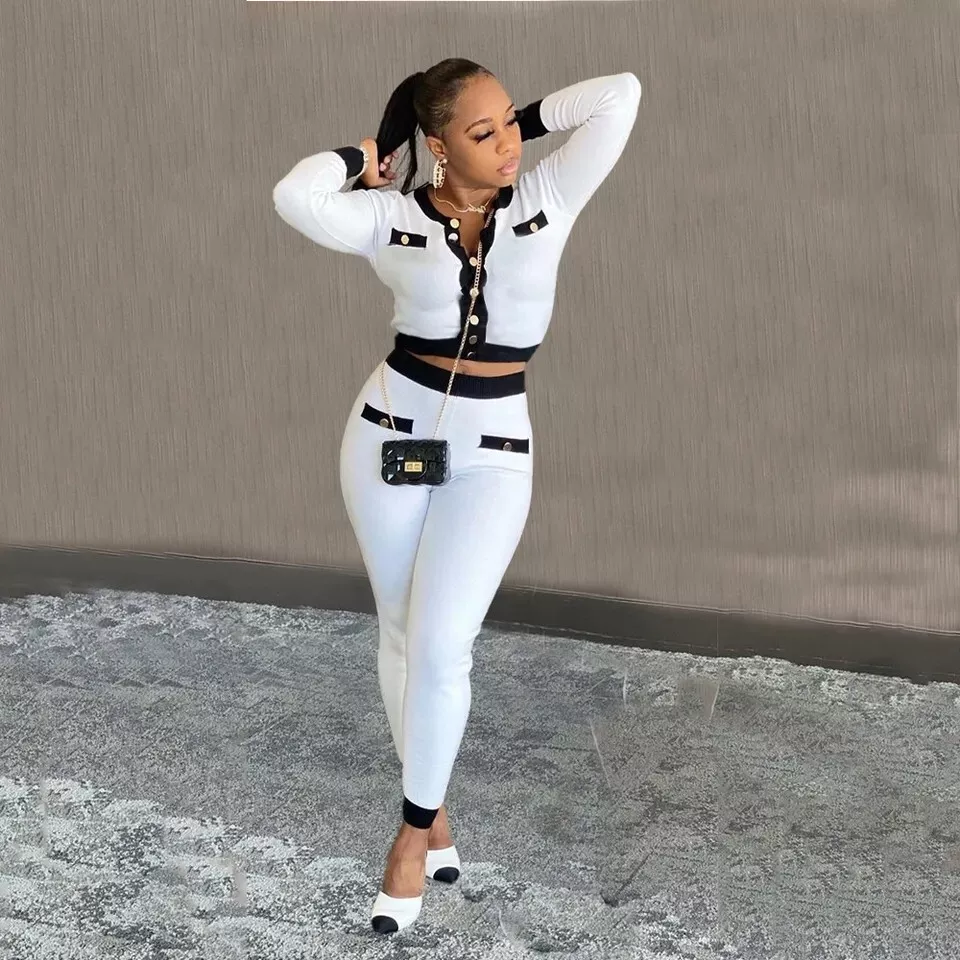 Two piece crop top outfit spliced joggers sweat suits women