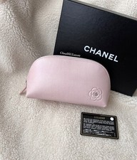 Chanel Pink Camellia Mini CC Logo Cosmetic Pouch w/ Silver Hardware