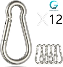 Carabiner Clips- Stainless Steel  304 Spring Snap Hook, Set of 12  440 Lbs
