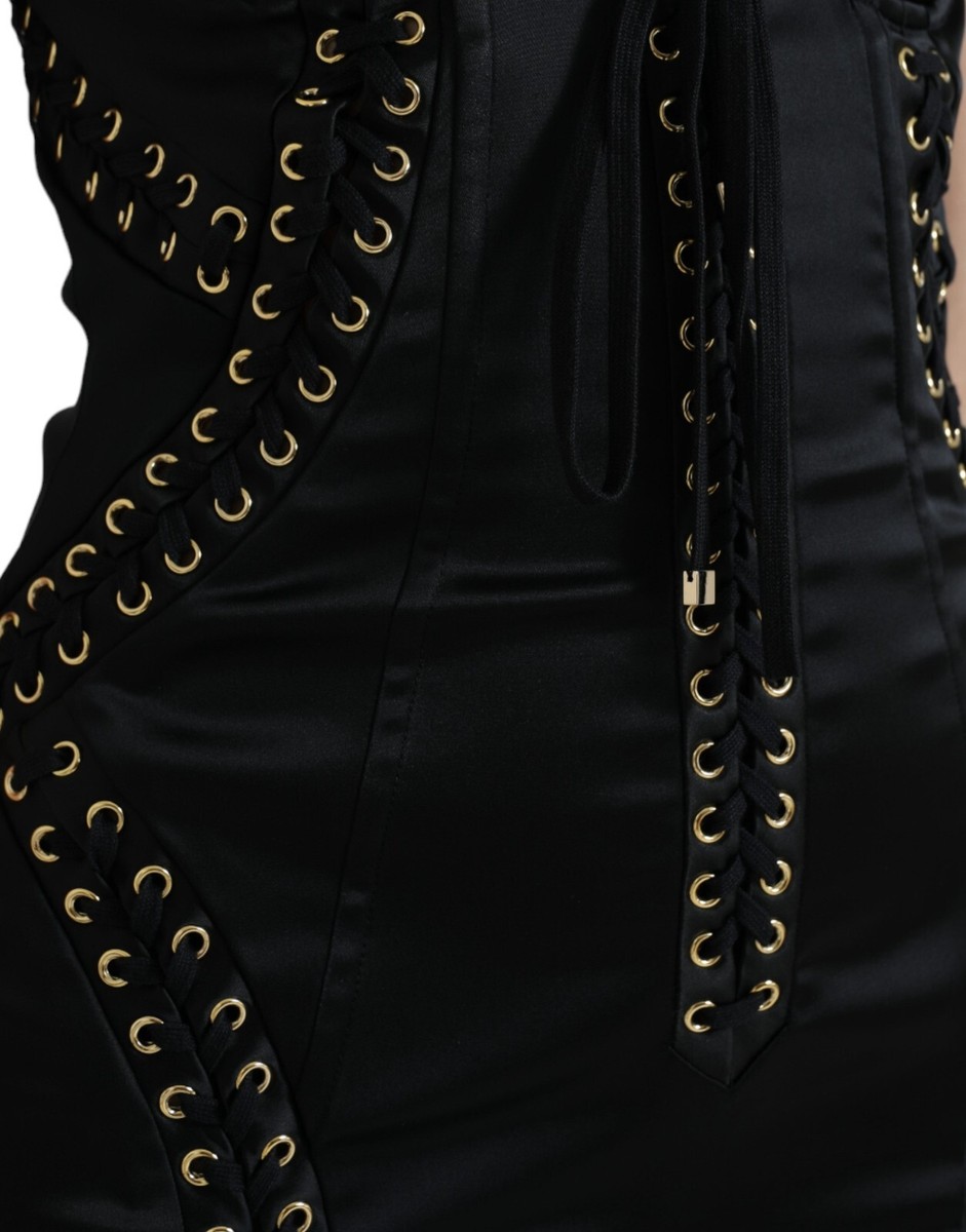 DOLCE & GABBANA Dress Black Bustier Corset Lace Bodycon Midi