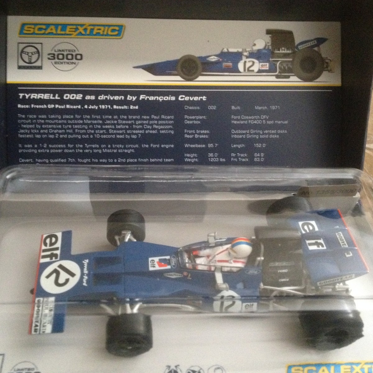 SCALEXTRIC 1/32 Legends Tyrrell 002 Francis Cevert Slot Car 1/3000